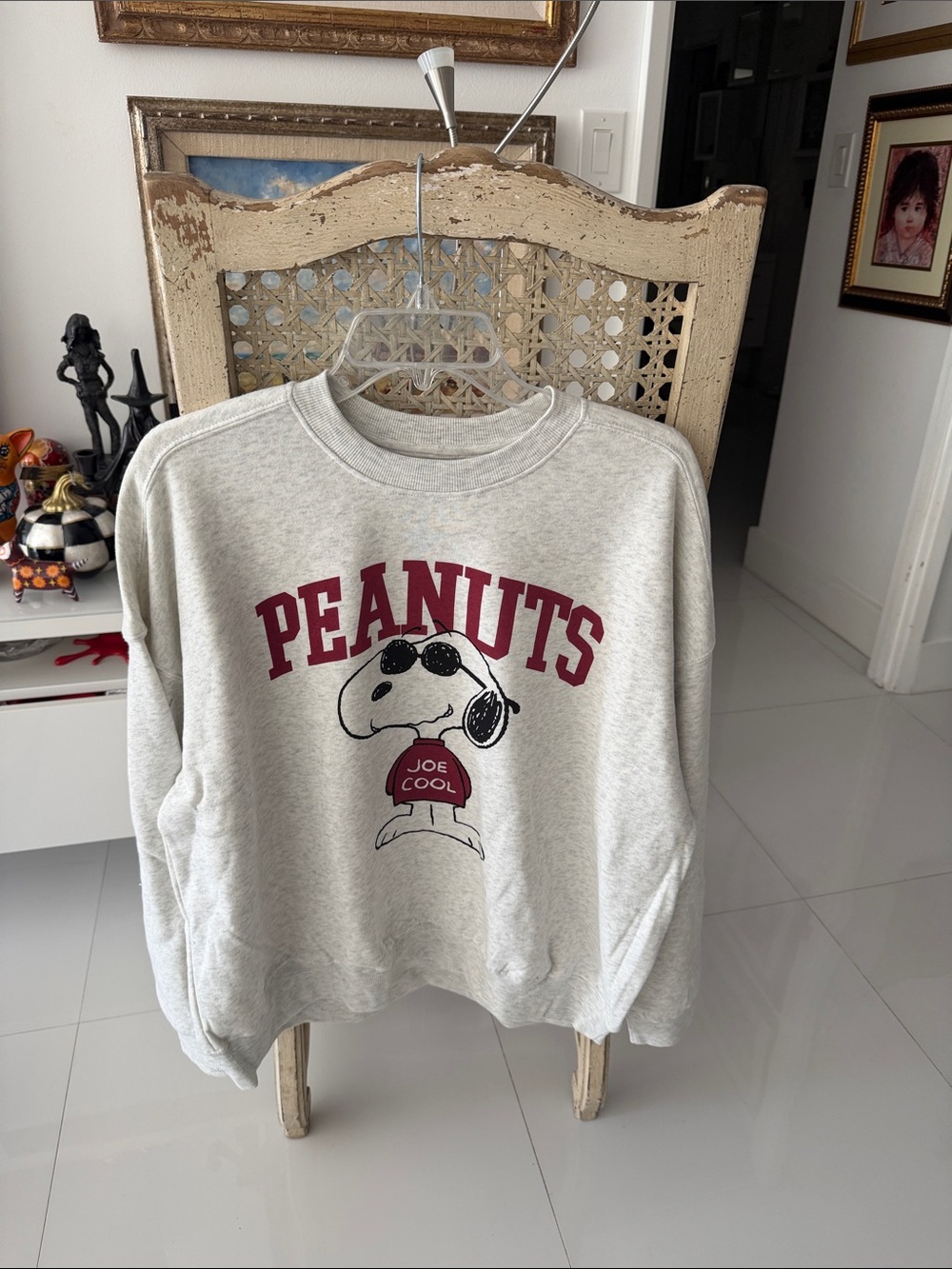Peanuts Gray Sweatshirt with Maroon 'Peanuts' and Snoopy Joe Cool Graphic